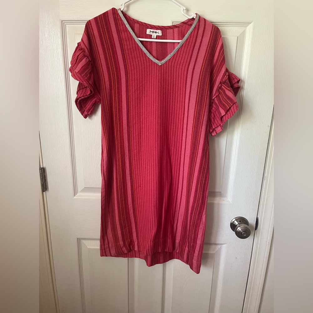 THML Red Striped Dress with Ruffle Sleeves